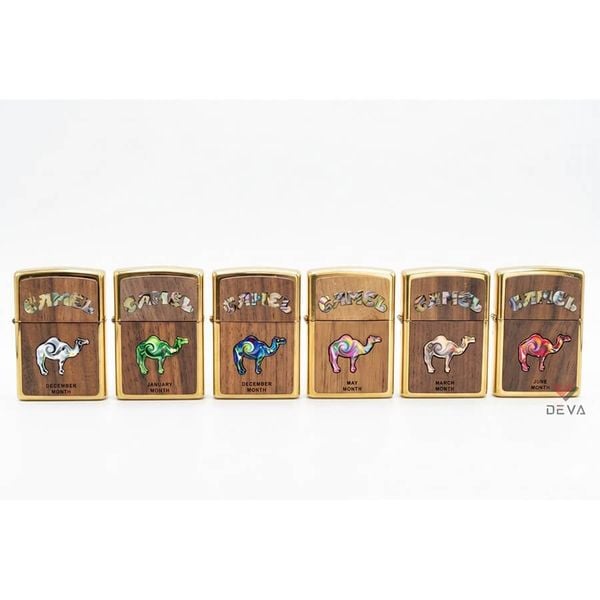Zippo xuất Nhật ốp gỗ óc chó khảm trai Chủ Đề Camel ZN346