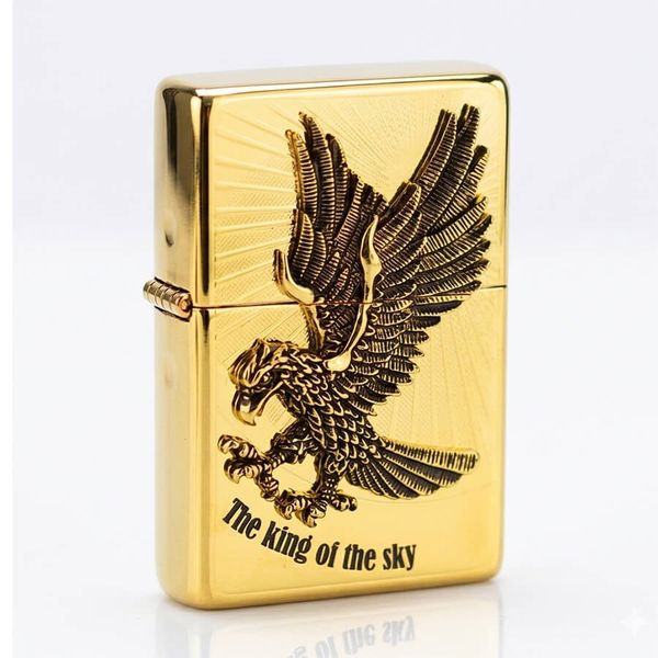 Zippo Vintage Mạ Vàng Ốp Emblem Đại Bàng Tung Cánh ZN144
