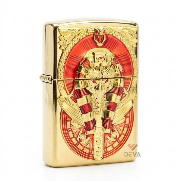 Zippo Mỹ Xuất Nhật Ốp Emblem Vị Thần Ai Cập Cổ Đại Horus ZN341