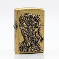 Zippo Đồng Bụi Ốp Emblem Hổ Núi ZN102