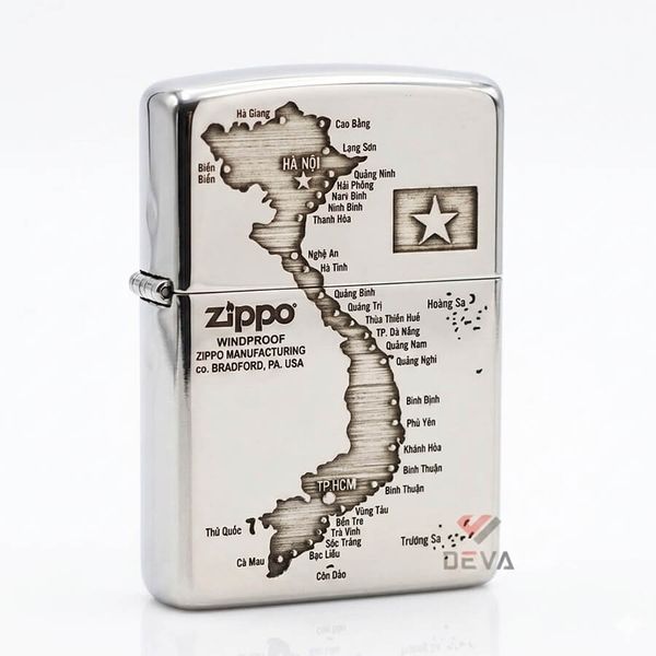 Zippo Bạc Khối Khắc Bản Đồ Việt Nam BK75