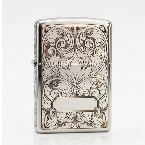 Zippo Bạc Khối Khắc Hoa Văn Cổ Điển BK66
