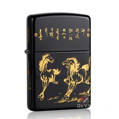 Zippo Sơn Đen Chủ Đề Đàn Ngựa Mã Đáo Thành Công ZN96