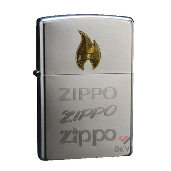 Zippo Mạ Satin Khắc Ngọn Lửa Zippo Và Logo ZK17