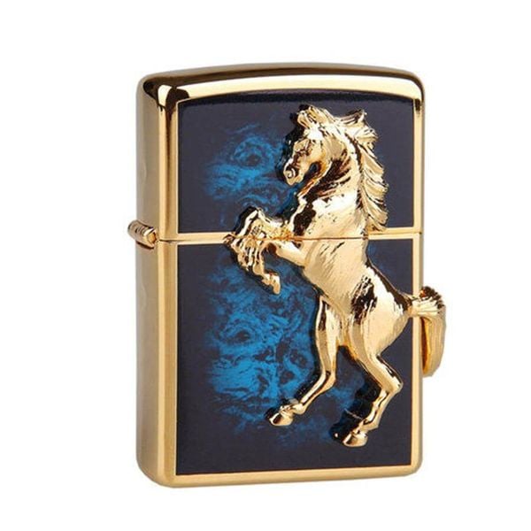 Zippo Nhật Mạ vàng ốp ngựa nổi sơn màu ZN12