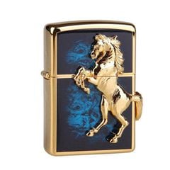 Zippo Nhật Mạ vàng ốp ngựa nổi sơn màu ZN12