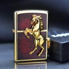 Zippo Nhật Mạ vàng ốp ngựa nổi sơn màu ZN12