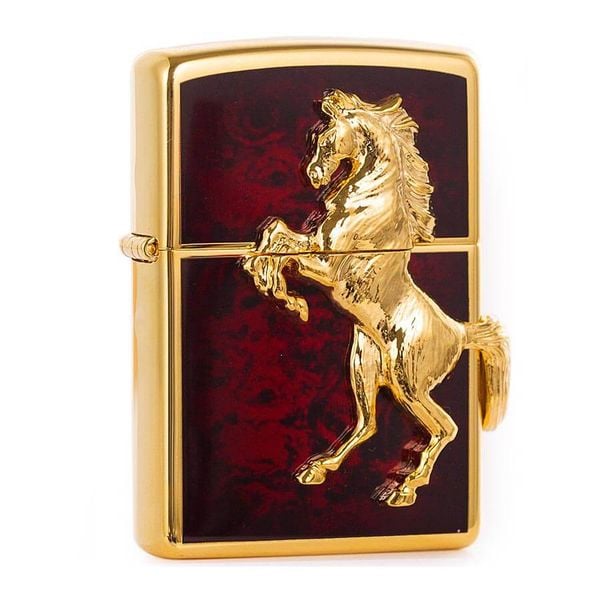 Zippo Nhật Mạ vàng ốp ngựa nổi sơn màu ZN12