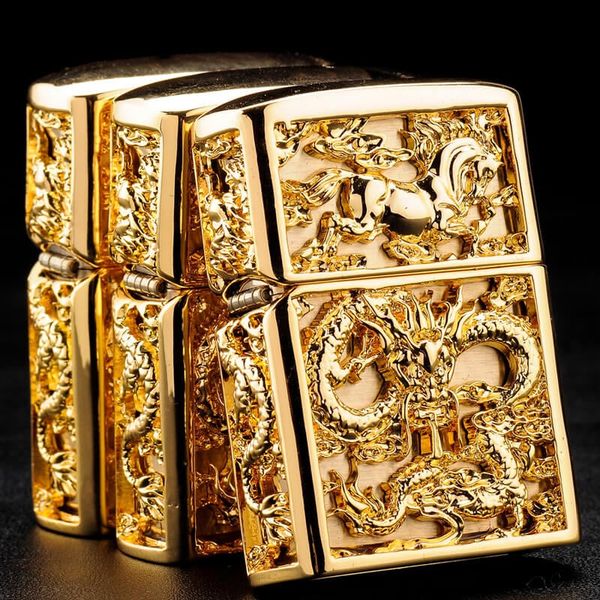 Zippo Bọc Phù Điêu Long Mã Mạ Vàng ZN382