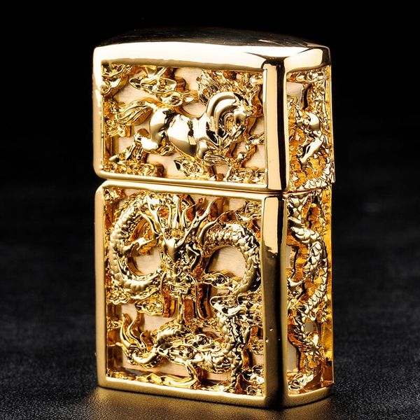 Zippo Bọc Phù Điêu Long Mã Mạ Vàng ZN382