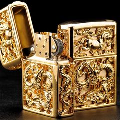 Zippo Bọc Phù Điêu Long Mã Mạ Vàng ZN382