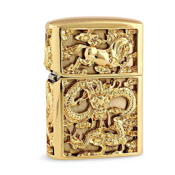 Zippo Bọc Phù Điêu Long Mã Mạ Vàng ZN382