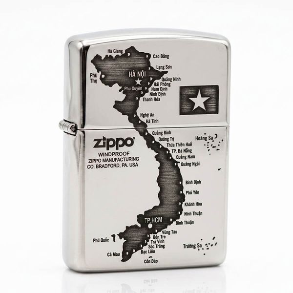 Zippo Bạc Khối Armor Khắc Bản Đồ Việt Nam BK81
