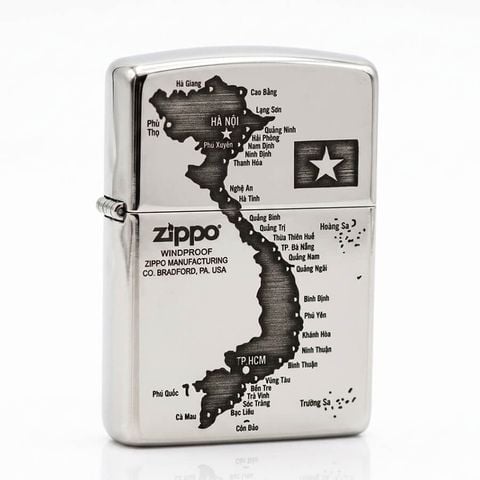 Zippo Bạc Khối Armor Khắc Bản Đồ Việt Nam BK81