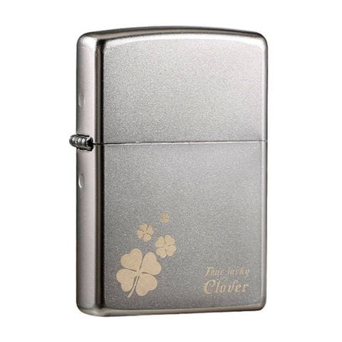 Bật lửa zippo Satin mỹ chính hãng cỏ 4 lá bạc Z61