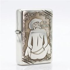 Zippo Bạc Khối Tái Bản 1937 Vintage Khắc Cô Gái Cao Bồi Hot Cowgirl BK36