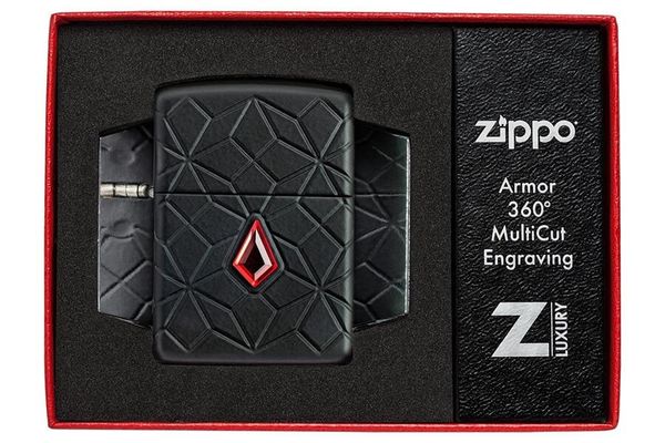 Zippo Armor Luxury Red Crystal Khắc Deep Carve Đính Đá Crystal Đỏ Z120