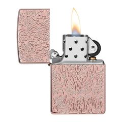 Zippo Armor Vàng Hồng Hoa Văn Carved Design Z161