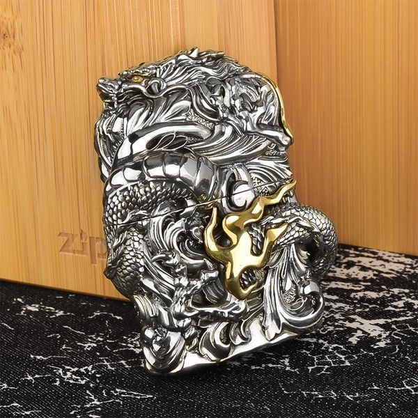 Zippo Ốp Rồng Cuộn Giữ Châu ZD58