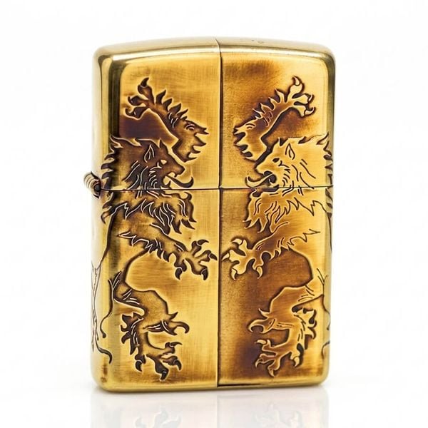 Zippo Đồng Cháy Khắc Sâu Sư Tử Hoàng Gia ZN07
