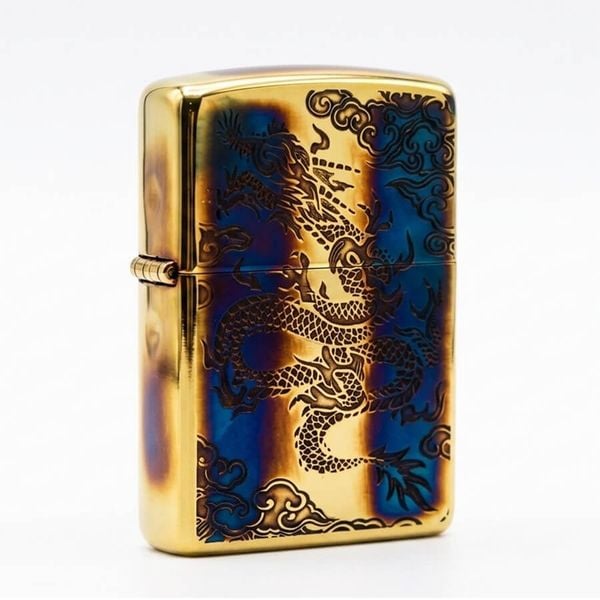 Zippo Armor Đồng Cháy Khắc Rồng Lượn 1 Mặt ZN33