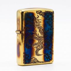Zippo Armor Đồng Cháy Khắc Rồng Lượn 1 Mặt ZN33
