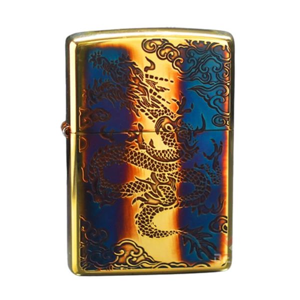 Zippo Armor Đồng Cháy Khắc Rồng Lượn 1 Mặt ZN33
