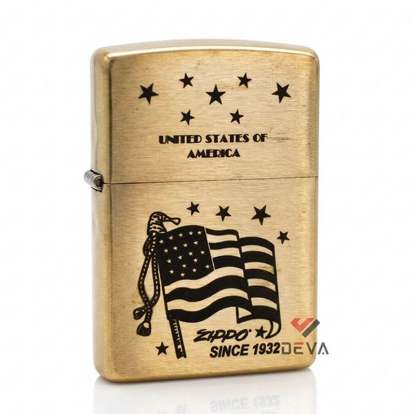 Zippo Vàng Xước Khắc Laser Cờ Mỹ ZK02