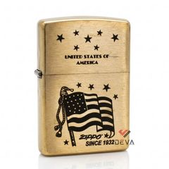 Zippo Vàng Xước Khắc Laser Cờ Mỹ ZK02