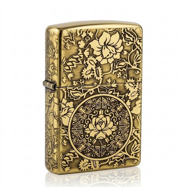 Zippo Vàng Khắc Nổi Hoa Mẫu Đơn ZK60