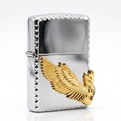 Zippo trắng Emblem đôi cánh thiên thần ốp đá xanh ngọc ZN330