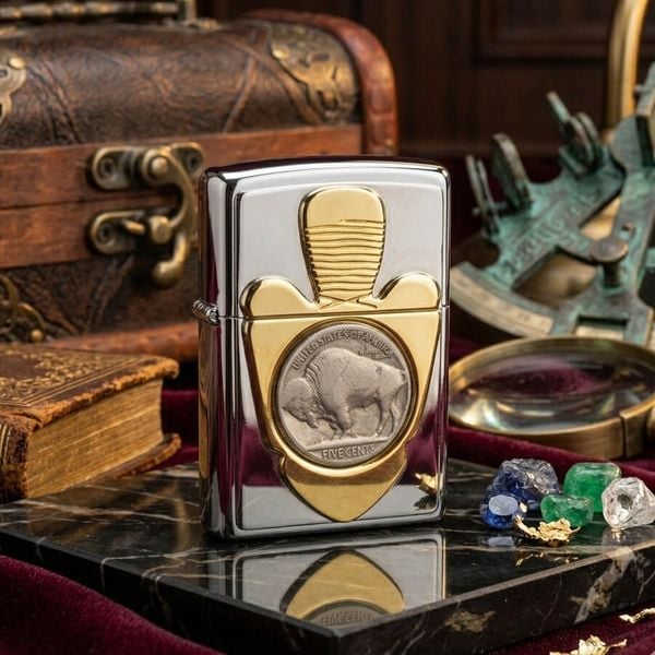 Zippo 1996 Emblem Đồng Xu 5 Cents Mỹ – Mạ Vàng Sang Trọng – Đời XII La Mã C65