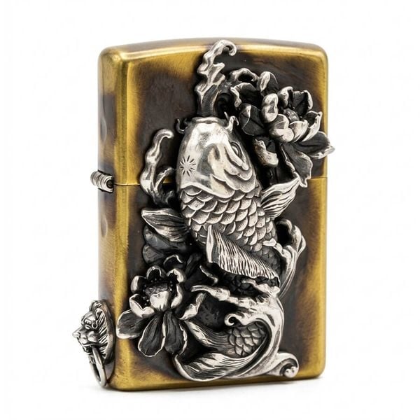 Zippo Ốp Nổi Cá Chép Đầm Sen 3D ZD28