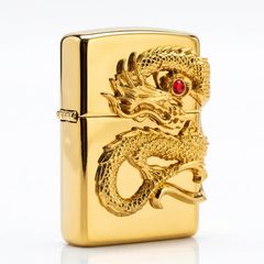 Zippo Khảm Trai Ốp Tượng Rồng Mạ Vàng Cầm Ngọc ZN300