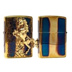 Zippo Đồng Cháy Ốp Chú Ngựa Chiến Thắng ZN17