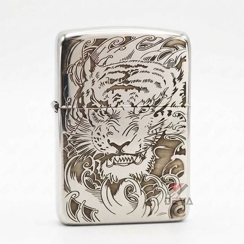 Zippo Bạc Khối Tái Bản 1941 Hình Hổ BK42