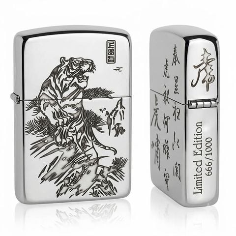 Zippo Bạc Khối Tái Bản 1941 Hình Hổ Núi BK45