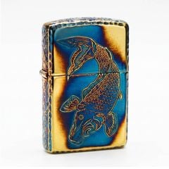 Zippo Armor Màu Đồng Cháy Khắc Chìm Cá Chép May Mắn ZN211