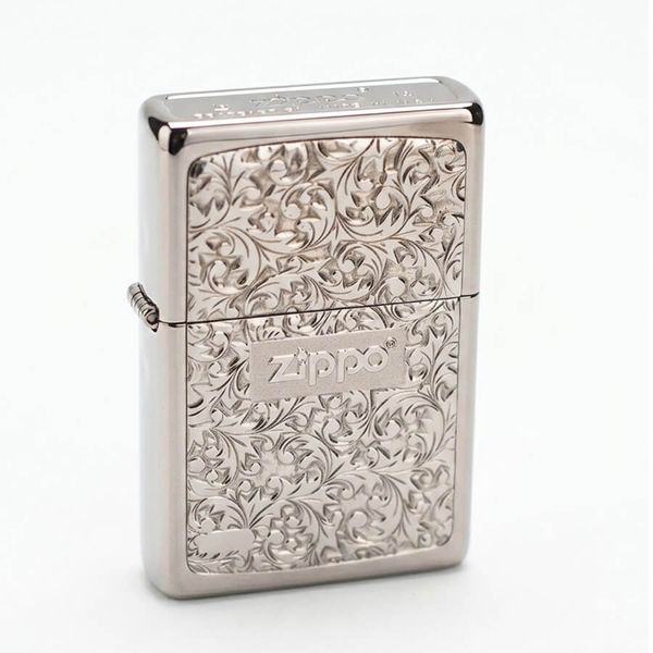 Zippo 2 Mộc Đáy Bottom Up Hoa Văn Silver Plate Titanium Coating ZN159