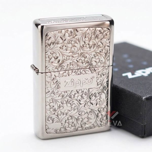 Zippo 2 Mộc Đáy Bottom Up Hoa Văn Silver Plate Titanium Coating ZN159