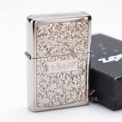 Zippo 2 Mộc Đáy Bottom Up Hoa Văn Silver Plate Titanium Coating ZN159