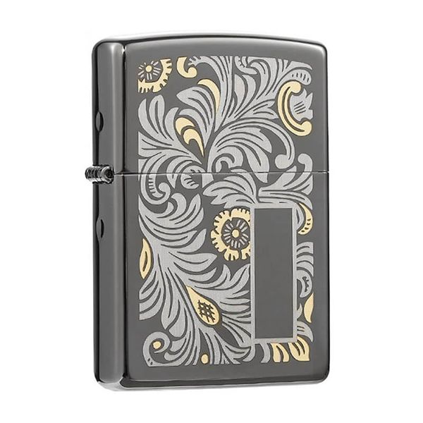 Zippo Mỹ chính hãng đen bóng hoa văn Venetian Z386