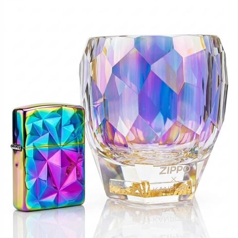 Set Bật Lửa Zippo Vân Nổi 3D Kèm Cốc Pha Lê Cao Cấp ZN141
