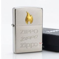 Zippo Mạ Satin Khắc Ngọn Lửa Zippo Và Logo ZK17