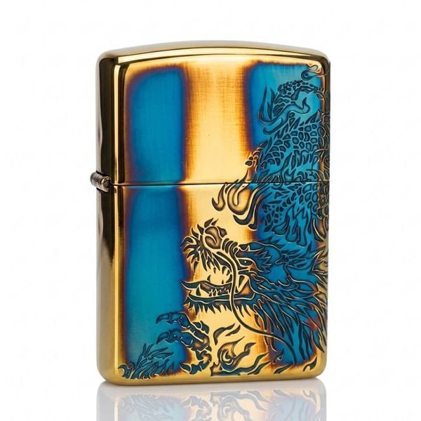 Zippo Armor Đồng Cháy Khắc Rồng Chầu ZN18