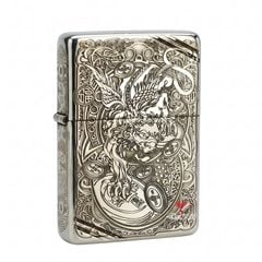 Zippo Bạc Khối Tái Bản 1937 Chặt Góc Khắc Kỳ Lân Tài Lộc BK84