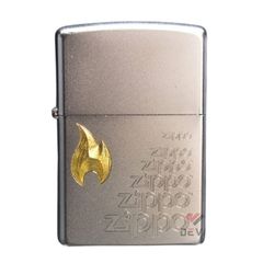 Zippo Satin Khắc Logo Zippo Ngọn Lửa Mạ Vàng ZK70