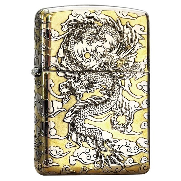 Zippo Armor Khắc CNC Rồng Mây 2 Mặt ZK145