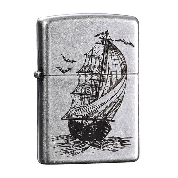 Zippo Bạc Bụi Khắc CNC Thuyền Buồm ZK162