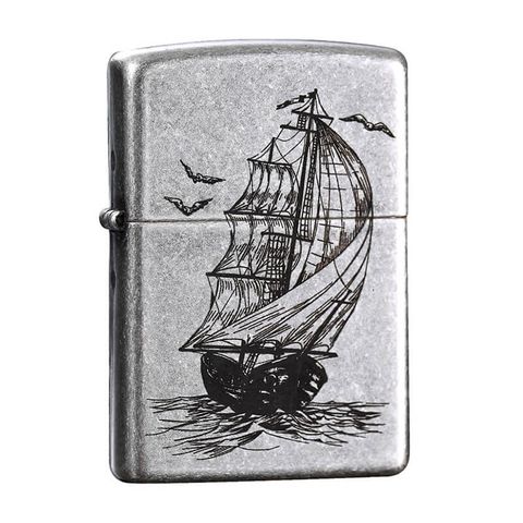 Zippo Bạc Bụi Khắc CNC Thuyền Buồm ZK162